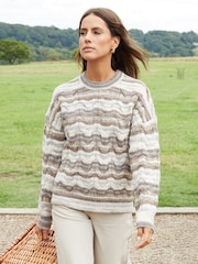 Threadbare Cream Textured Stripe Crew Neck Knitted Jumper - Image 4 of 5