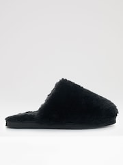 Threadbare Black Faux Fur Mule Slippers - Image 2 of 5