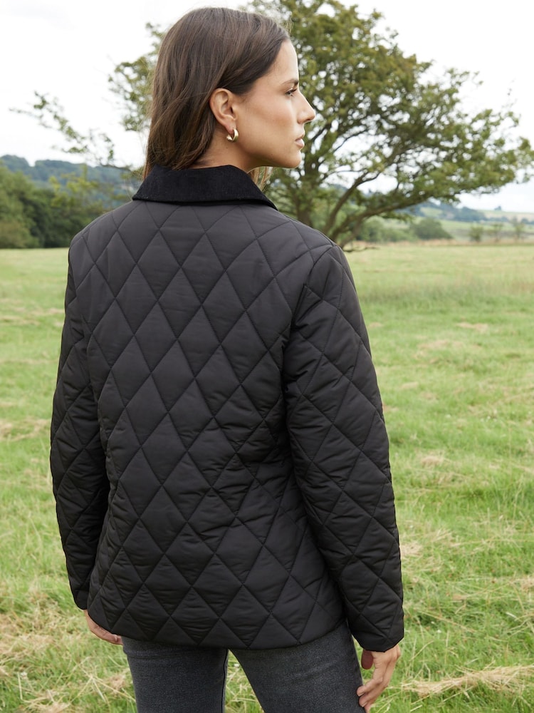 Threadbare Black Collar Diamond Quilted Jacket - Image 2 of 5