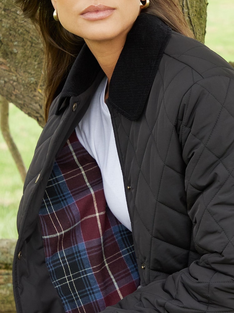 Threadbare Black Collar Diamond Quilted Jacket - Image 5 of 5