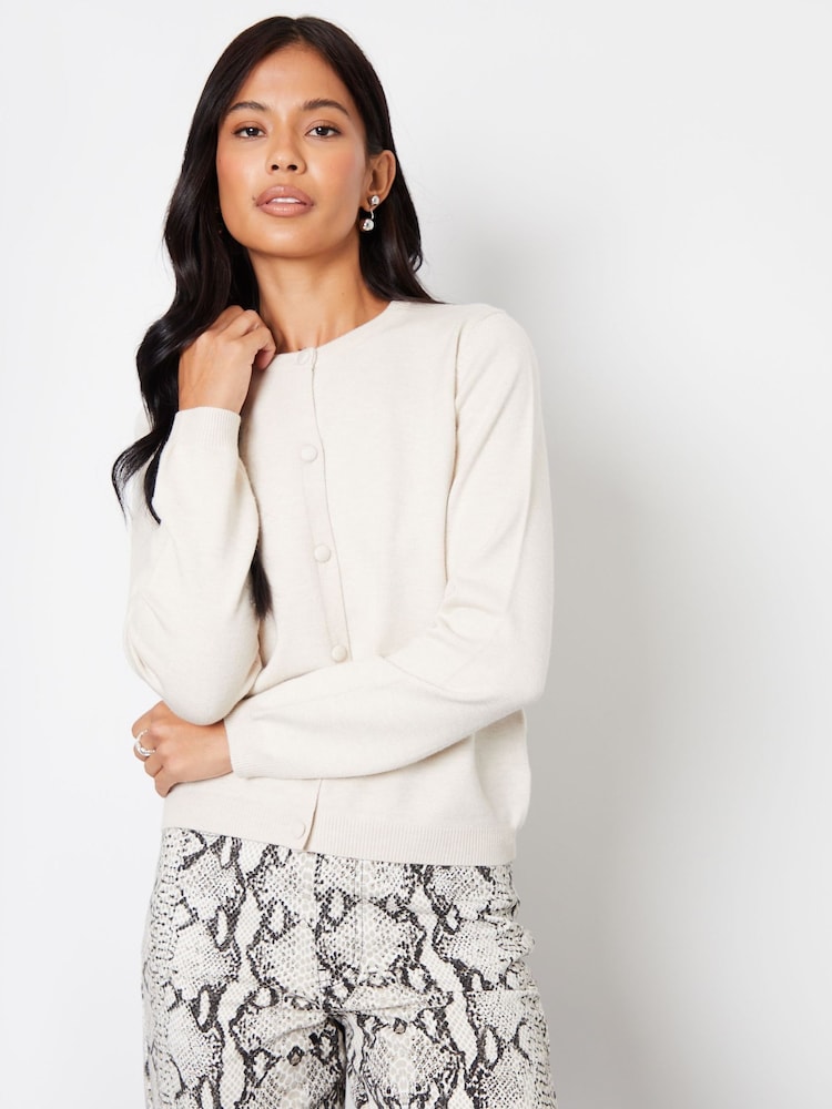Threadbare Natural Slim Fit Crew Neck Cardigan - Image 1 of 4