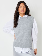 Threadbare Grey High Neck Basket Stitch Knitted Vest - Image 1 of 4
