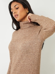 Threadbare Natural Roll Neck Knitted Maxi Dress - Image 2 of 4