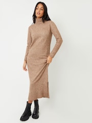 Threadbare Natural Roll Neck Knitted Maxi Dress - Image 4 of 4