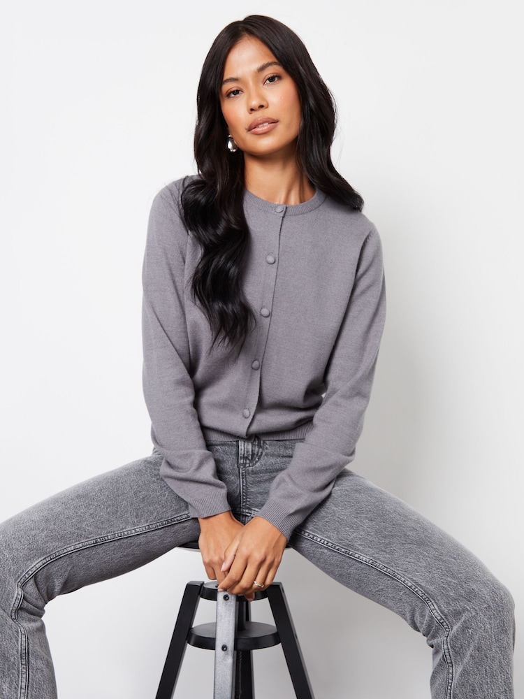 Threadbare Grey Slim Fit Crew Neck Cardigan - Image 1 of 4