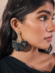Black Straw Look Sun Statement Earrings - Image 2 of 6