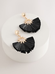 Black Straw Look Sun Statement Earrings - Image 4 of 6