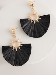 Black Straw Look Sun Statement Earrings - Image 5 of 6