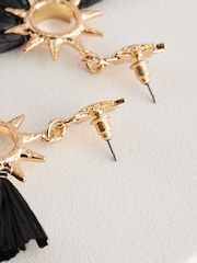 Black Straw Look Sun Statement Earrings - Image 6 of 6