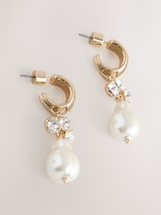גוון זהוב - Pearl Effect Sparkle Hoop Earrings - Image 4 of 6