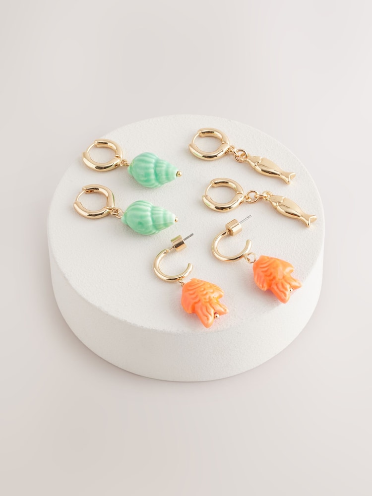 Green/Orange Fish Charm Hoop Earrings Pack - Image 1 of 6