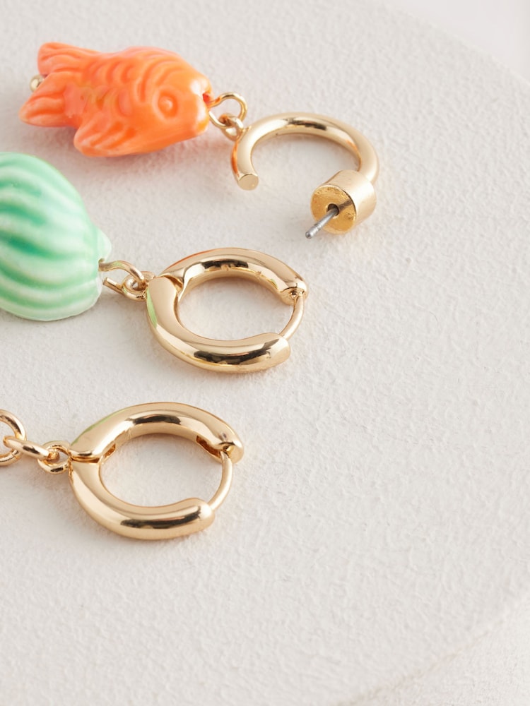 Green/Orange Fish Charm Hoop Earrings Pack - Image 6 of 6