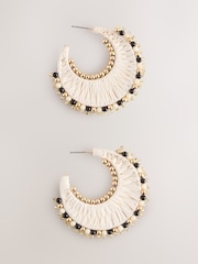 Natural Straw Look Beadded Hoop Earrings - Image 1 of 3