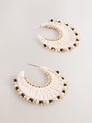 Natural Straw Look Beadded Hoop Earrings - Image 2 of 3