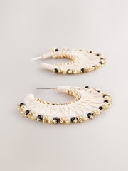 Natural Straw Look Beadded Hoop Earrings - Image 3 of 3