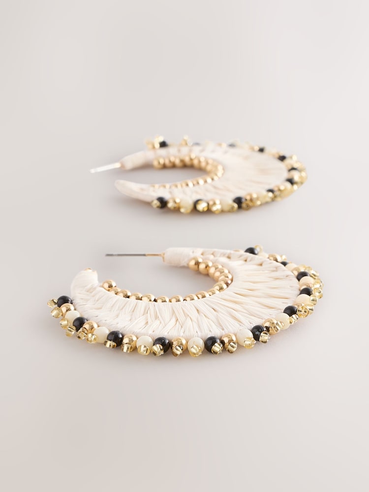 Natural Straw Look Beadded Hoop Earrings - Image 3 of 3