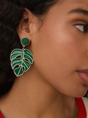 Green Palm Leaf Statement Earrings - Image 1 of 6