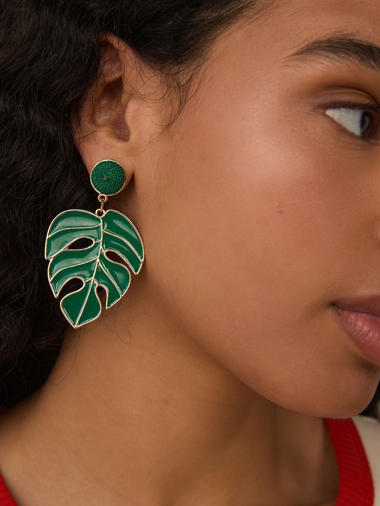 Green Palm Leaf Statement Earrings - Image 1 of 6