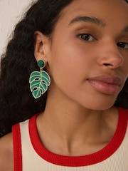 Green Palm Leaf Statement Earrings - Image 3 of 6
