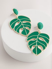 Green Palm Leaf Statement Earrings - Image 4 of 6