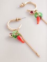 Red Chilli Drop Hoop Earrings - Image 3 of 6