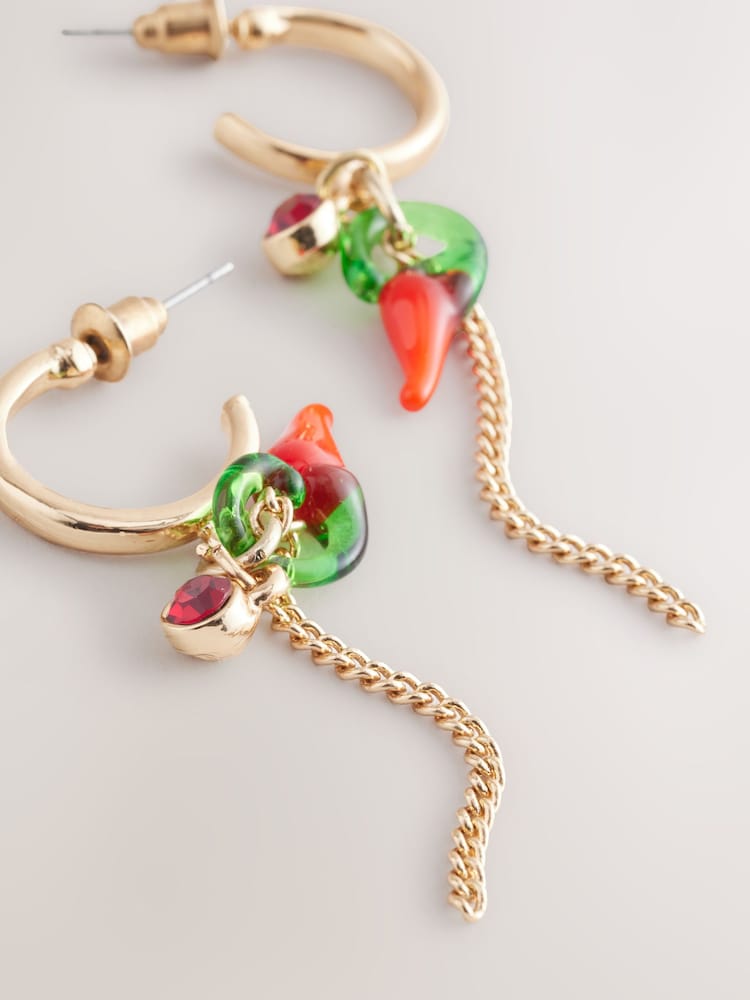 Red Chilli Drop Hoop Earrings - Image 6 of 6