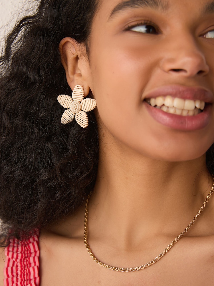 Natural Wrapped Flower Stud Earrings - Image 2 of 7