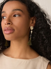 Khaki Green Tassel Drop Earrings - Image 3 of 6