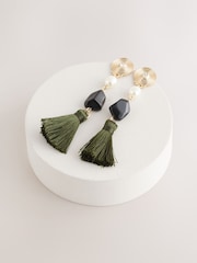Khaki Green Tassel Drop Earrings - Image 4 of 6