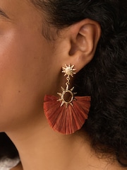 Rust Red Straw Look Sun Statement Earrings - Image 1 of 7