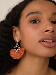 Rust Red Straw Look Sun Statement Earrings - Image 2 of 7