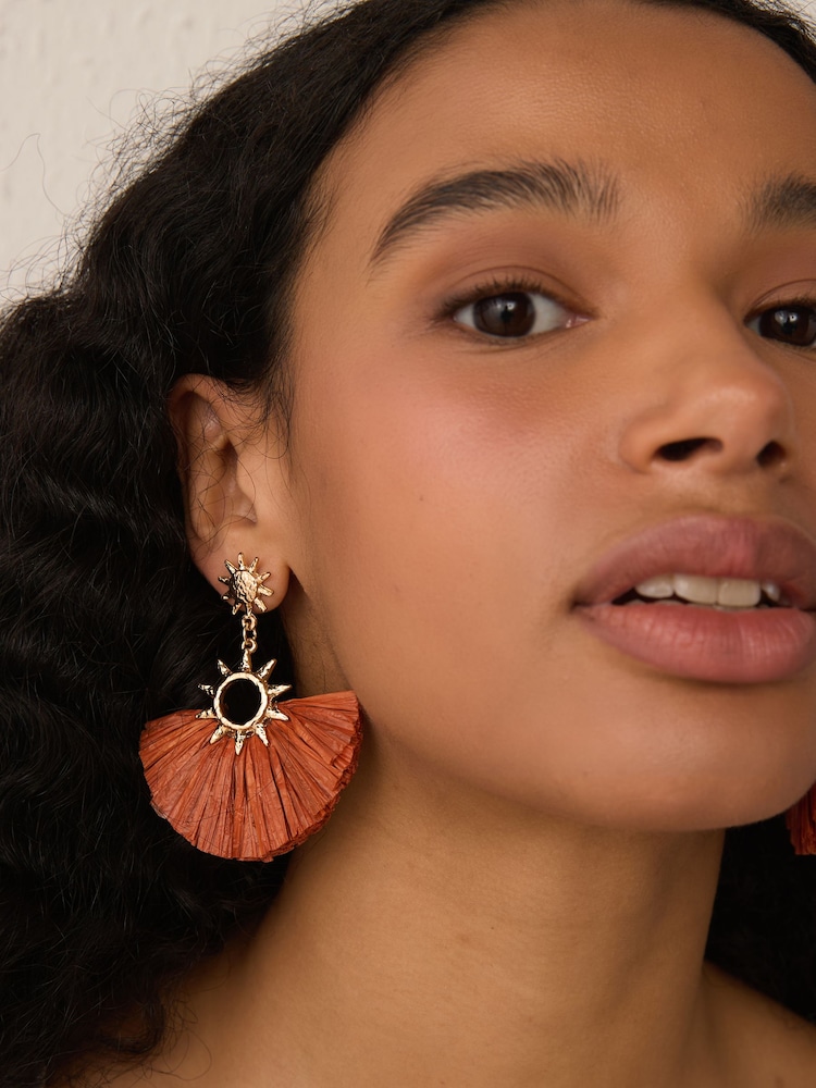 Rust Red Straw Look Sun Statement Earrings - Image 2 of 7