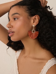 Rust Red Straw Look Sun Statement Earrings - Image 3 of 7