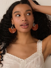 Rust Red Straw Look Sun Statement Earrings - Image 4 of 7