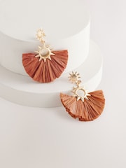 Rust Red Straw Look Sun Statement Earrings - Image 5 of 7