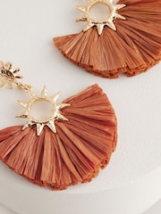Rust Red Straw Look Sun Statement Earrings - Image 6 of 7