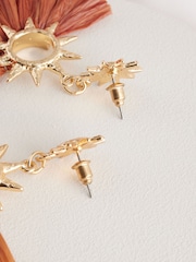 Rust Red Straw Look Sun Statement Earrings - Image 7 of 7