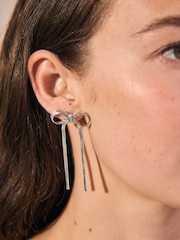 Silver Tone Bow Snakechain Earrings - Image 4 of 4