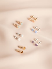 Gold/Silver Plated Semi Precious Circle Stud Earrings - Image 1 of 2