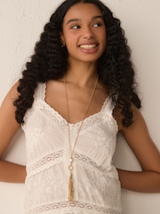 Gold Tone Pearl Effect Long Tassel Necklace - Image 2 of 6