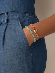 Coral/Aqua Chipping And Shell Pully Bracelet Pack - Image 1 of 3