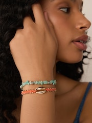 Coral/Aqua Chipping And Shell Pully Bracelet Pack - Image 3 of 3