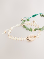 Green/Ecru Chipping And Shell Pully Bracelet Pack - Image 3 of 6