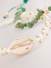 Green/Ecru Chipping And Shell Pully Bracelet Pack - Image 4 of 6