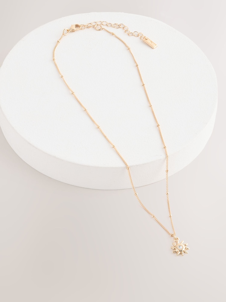 Gold Tone Sun Drop Ball Chain Necklace - Image 1 of 3