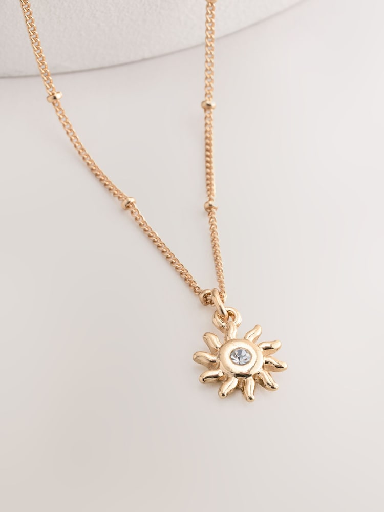 Gold Tone Sun Drop Ball Chain Necklace - Image 2 of 3