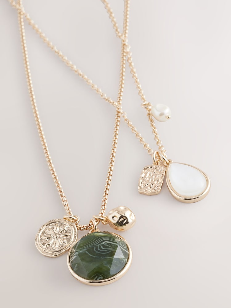 Goldfarben - Two Layer Pearl Effect Pendant Necklace - Bild 7 von 7 Goldfarben - Two Layer Pearl Effect Pendant Necklace - Bild 7 von 7