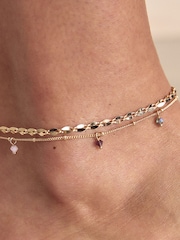 Gold Tone Sparkle Drop Two Row Anklet - Image 2 of 5