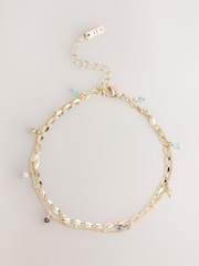 Gold Tone Sparkle Drop Two Row Anklet - Image 3 of 5