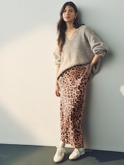 Leopardo - Falda de satén estampada a media pierna - Imagen 1 de 7